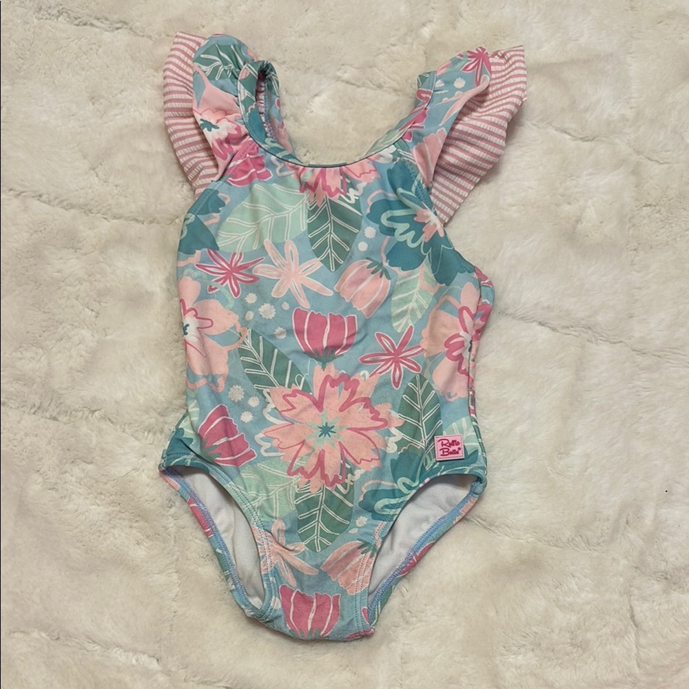 Ruffle Butts Pink and Blue One Piece Swimsuit with Ruffles